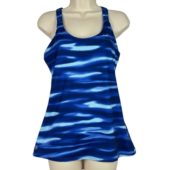 Athleta Tops - Athleta Tankini Swim Top Womens L Blue Racerback Shelf Bra Crossback Athletic